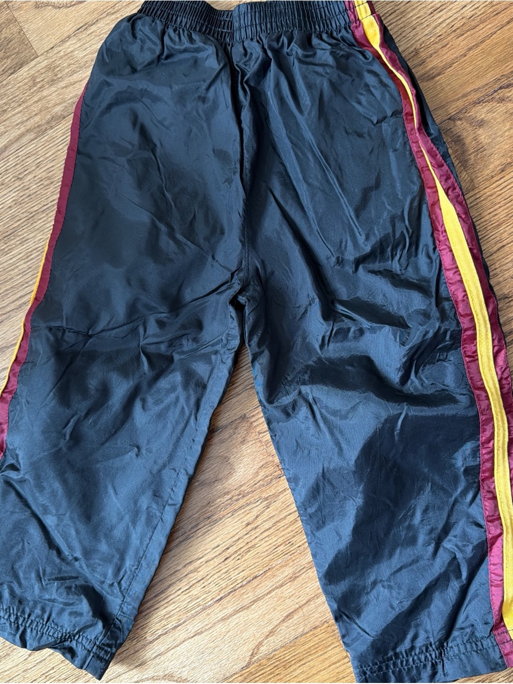 Athletic Works Black Sweatpants with Burgundy and Yellow Side Stripes